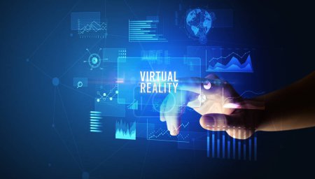 Photo for Hand touching VIRTUAL REALITY inscription, new business technology concept - Royalty Free Image