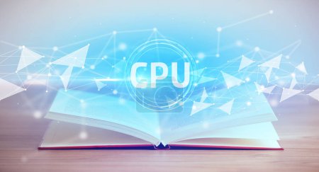 Photo for Open book with CPU abbreviation, modern technology concept - Royalty Free Image