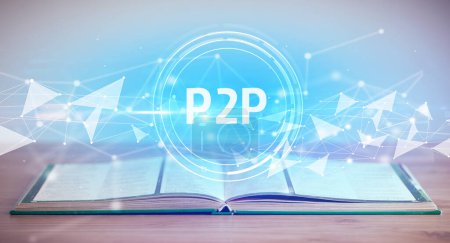 Photo for Open book with P2P abbreviation, modern technology concept - Royalty Free Image