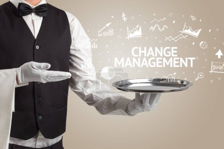 Photo for Waiter serving business idea concept with CHANGE MANAGEMENT inscription - Royalty Free Image