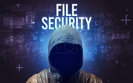 Photo for Faceless man with FILE SECURITY inscription, online security concept - Royalty Free Image