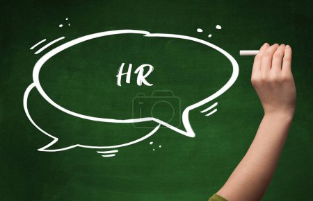 Photo for Hand drawing HR abbreviation with white chalk on blackboard - Royalty Free Image