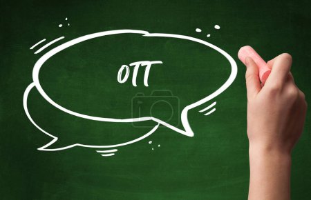 Photo for Hand drawing OTT abbreviation with white chalk on blackboard - Royalty Free Image