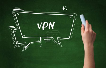 Photo for Hand drawing VPN abbreviation with white chalk on blackboard - Royalty Free Image