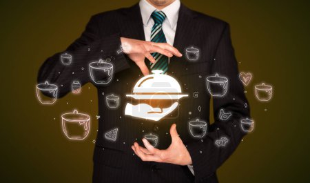 Foto de Icono de servicio de alimentos de mano, concepto de entrega de alimentos saludables - Imagen libre de derechos