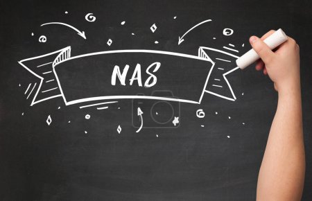 Photo for Hand drawing NAS abbreviation with white chalk on blackboard - Royalty Free Image