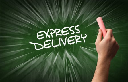 Photo for Hand drawing EXPRESS DELIVERY inscription with white chalk on blackboard, online shopping concept - Royalty Free Image