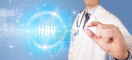 Photo for Close-up of a doctor giving you a pill with HBV abbreviation, virology concept - Royalty Free Image