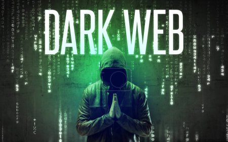 Photo for Faceless hacker with DARK WEB inscription, hacking concept - Royalty Free Image