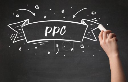 Photo for Hand drawing PPC abbreviation with white chalk on blackboard - Royalty Free Image