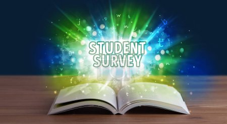Photo for STUDENT SURVEY inscription coming out from an open book, educational concept - Royalty Free Image