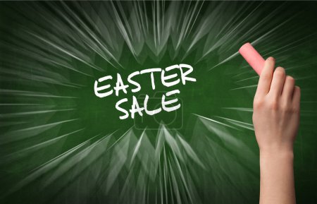 Photo for Hand drawing EASTER SALE inscription with white chalk on blackboard, online shopping concept - Royalty Free Image