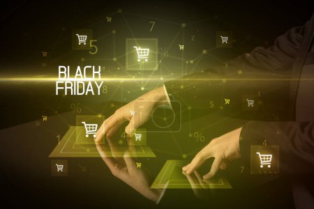 Photo for Online shopping with BLACK FRIDAY inscription concept, with shopping cart icons - Royalty Free Image