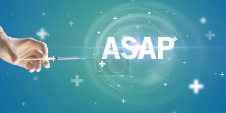 Photo for Syringe needle with virus vaccine and ASAP abbreviation, antidote concept - Royalty Free Image