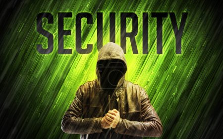 Photo for Mysterious man with SECURITY inscription, online security concept - Royalty Free Image
