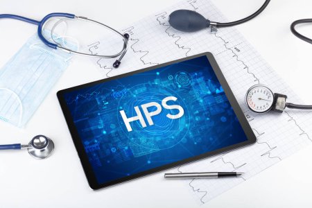 Photo for Close-up view of a tablet pc with HPS abbreviation, medical concept - Royalty Free Image