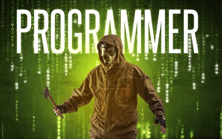 Photo for Faceless hacker with PROGRAMMER inscription, hacking concept - Royalty Free Image