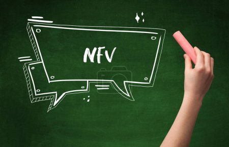 Photo for Hand drawing NFV abbreviation with white chalk on blackboard - Royalty Free Image