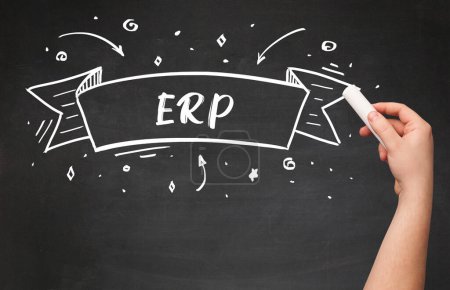 Photo for Hand drawing ERP abbreviation with white chalk on blackboard - Royalty Free Image