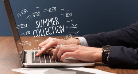 Photo for Businessman working on laptop with SUMMER COLLECTION inscription, online shopping concept - Royalty Free Image
