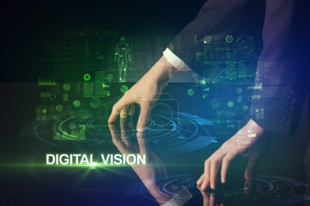 Photo for Businessman touching huge display with DIGITAL VISION inscription, modern technology concept - Royalty Free Image