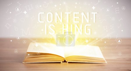 Photo for Open book with CONTENT IS KING inscription, social media concept - Royalty Free Image