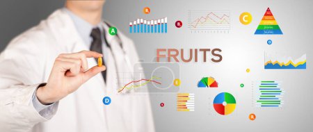 Photo for Nutritionist giving you a pill with FRUITS inscription, healthy lifestyle concept - Royalty Free Image