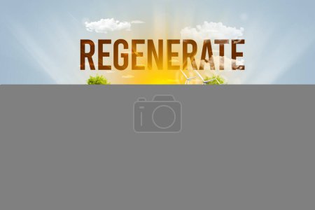 Photo for Waiter serving eco city with REGENERATE inscription, renewabke energy concept - Royalty Free Image
