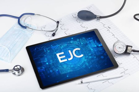 Photo for Close-up view of a tablet pc with EJC abbreviation, medical concept - Royalty Free Image