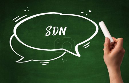 Photo for Hand drawing SDN abbreviation with white chalk on blackboard - Royalty Free Image