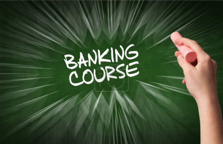 Photo for Hand drawing BANKING COURSE inscription with white chalk on blackboard, online shopping concept - Royalty Free Image