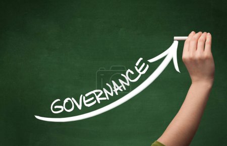 Photo for Hand drawing GOVERNANCE inscription with white chalk on blackboard, business concept - Royalty Free Image