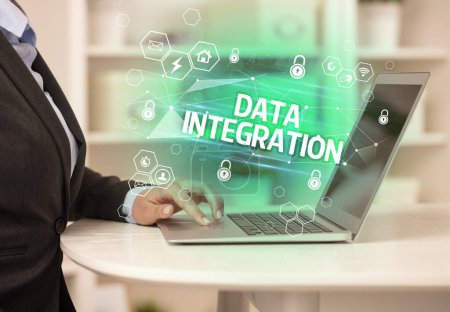 Photo for DATA INTEGRATION inscription on laptop, internet security and data protection concept, blockchain and cybersecurity - Royalty Free Image