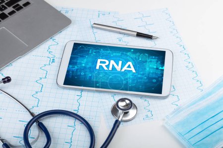Photo for Close-up view of a tablet pc with RNA abbreviation, medical concept - Royalty Free Image