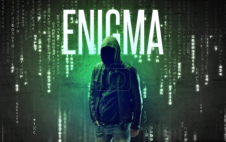 Photo for Faceless hacker with ENIGMA inscription, hacking concept - Royalty Free Image