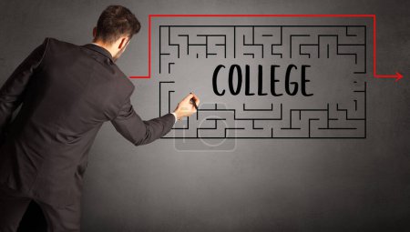 Photo for Businessman drawing maze with COLLEGE inscription, business education concept - Royalty Free Image