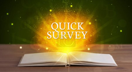 Photo for QUICK SURVEY inscription coming out from an open book, educational concept - Royalty Free Image