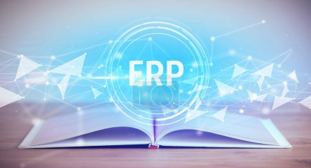 Photo for Open book with ERP abbreviation, modern technology concept - Royalty Free Image