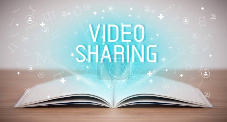Photo for Open book with VIDEO SHARING inscription, social media concept - Royalty Free Image