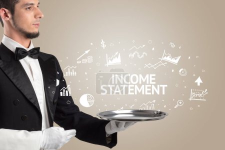 Photo for Waiter serving business idea concept with INCOME STATEMENT inscription - Royalty Free Image