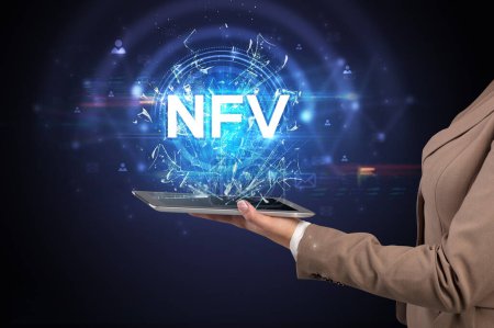 Photo for Close-up of a touchscreen with NFV abbreviation, modern technology concept - Royalty Free Image