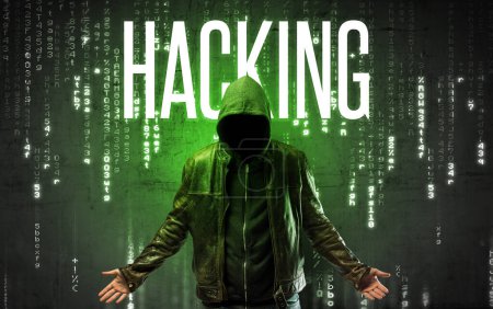 Photo for Faceless hacker with HACKING inscription, hacking concept - Royalty Free Image