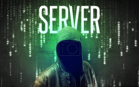 Téléchargez les photos : Hacker sans visage avec inscription SERVER, concept de piratage - en image libre de droit