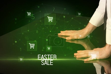Photo for Online shopping with EASTER SALE inscription concept, with shopping cart icons - Royalty Free Image