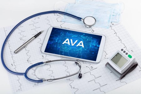Photo for Close-up view of a tablet pc with AVA abbreviation, medical concept - Royalty Free Image