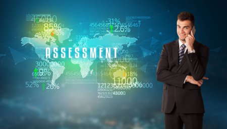 Businessman in front of a decision with ASSESSMENT inscription, business concept