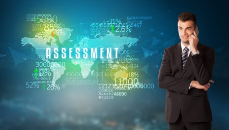 Businessman in front of a decision with ASSESSMENT inscription, business concept