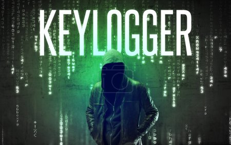 Photo for Faceless hacker with KEYLOGGER inscription, hacking concept - Royalty Free Image