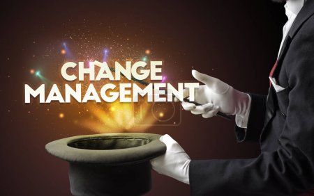 Photo for Illusionist is showing magic trick with CHANGE MANAGEMENT inscription, new business model concept - Royalty Free Image