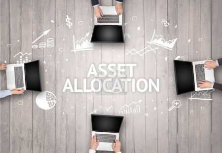 Photo for Group of Busy People Working in an Office with ASSET ALLOCATION inscription, succesfull business concept - Royalty Free Image